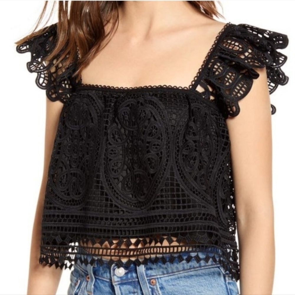Endless Rose Flounce Lace Crop Baby Doll Crop Top Black Small